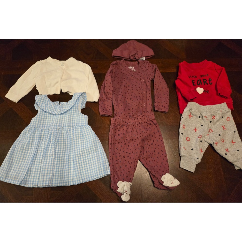 Carters Just One You Newborn Baby Girl 7 Piece Bundle Dress Bodysuit‎ Set 0M